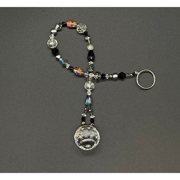 Handmade Other - Beaded Suncatcher Silver Black Clear Crystal Prism Hanging Patio Decor Yard Art